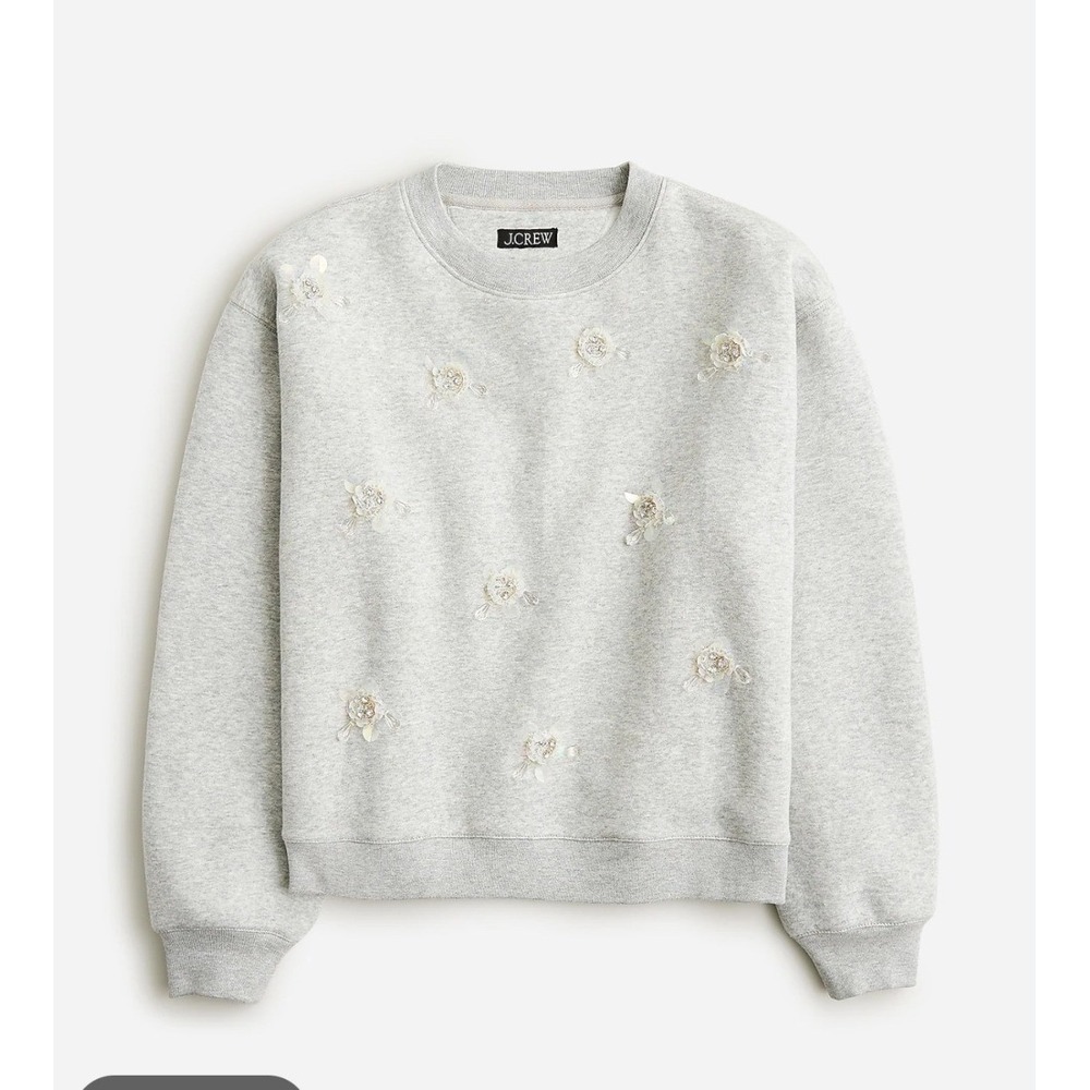 J.Crew Heritage Fleece Sequin Flower Crewneck Sweatshirt Grey Womens Medium